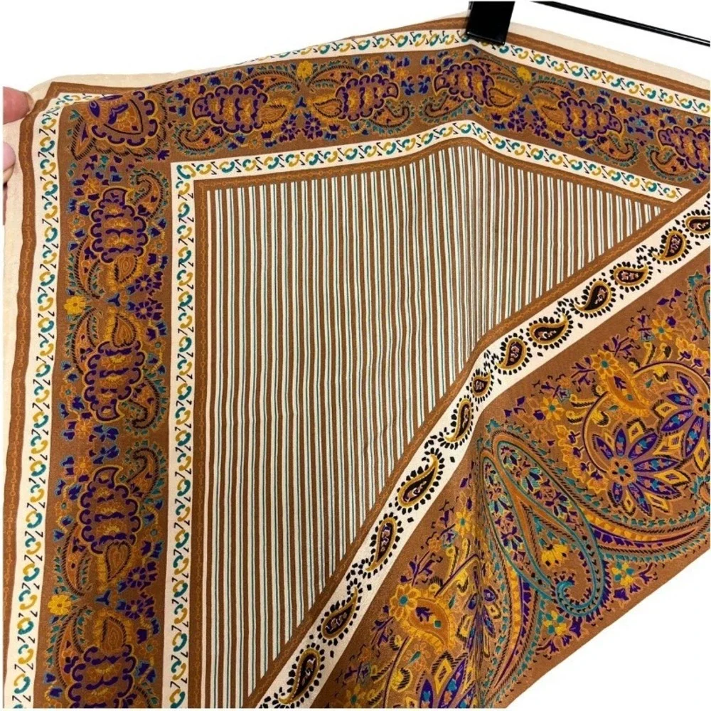 Vintage Betmar Silk Scarf Made in Italy Paisley Square Brown Gold Cream 30x30